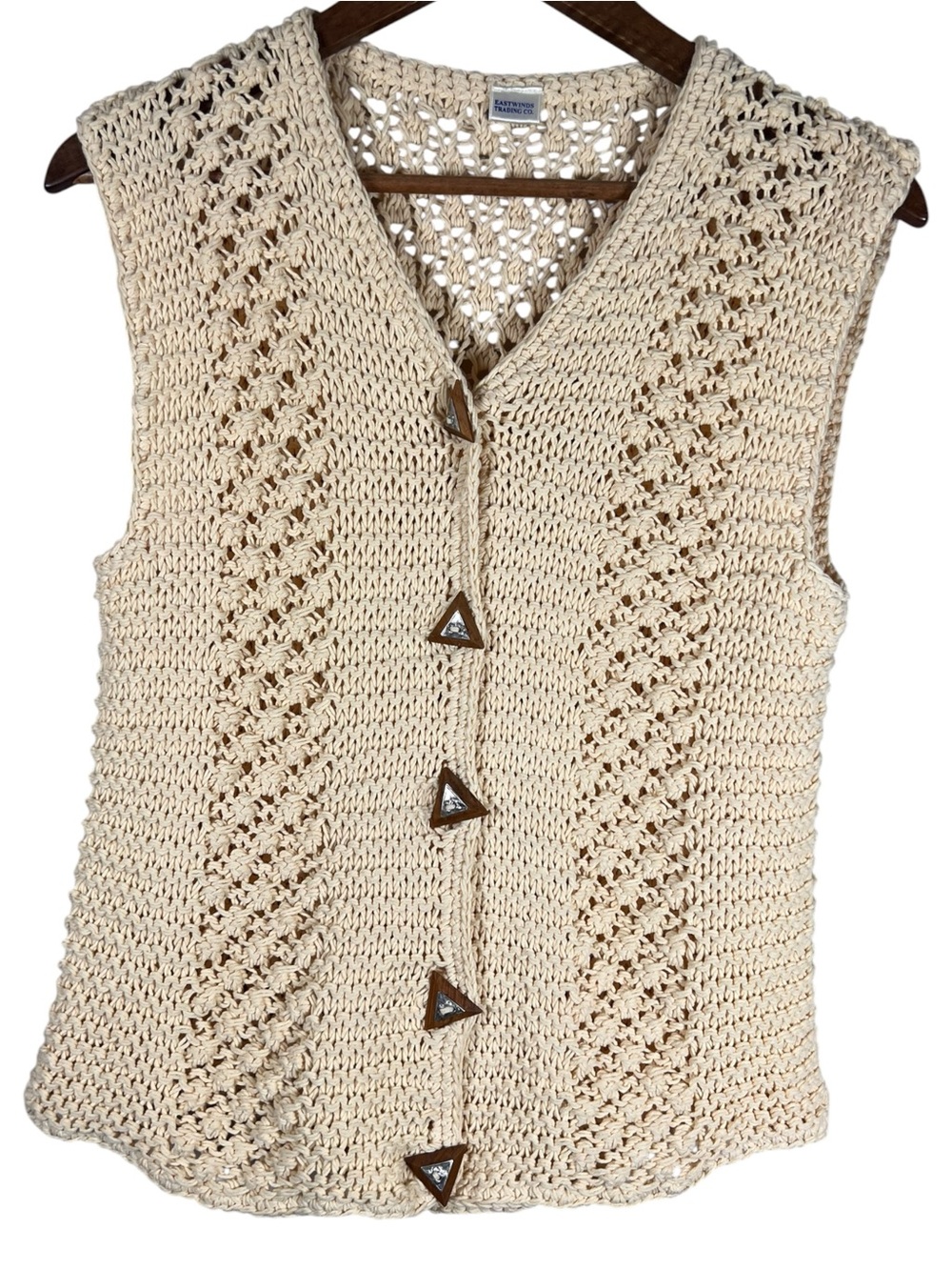 VTG Eastwinds Trading Co Crochet Vest Womens S Cotton Cream Boho Lagenlook Artsy
